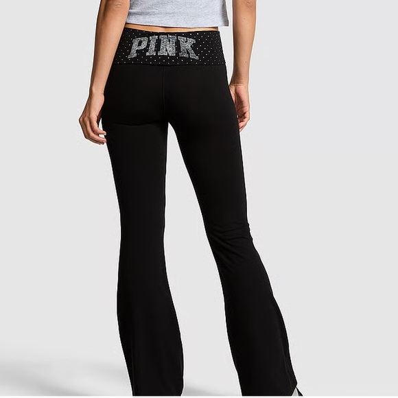 🔥VS Pink All Day ✨bling✨ cotton foldover waist flare leggings yoga pants XL NWT - Picture 2 of 8
